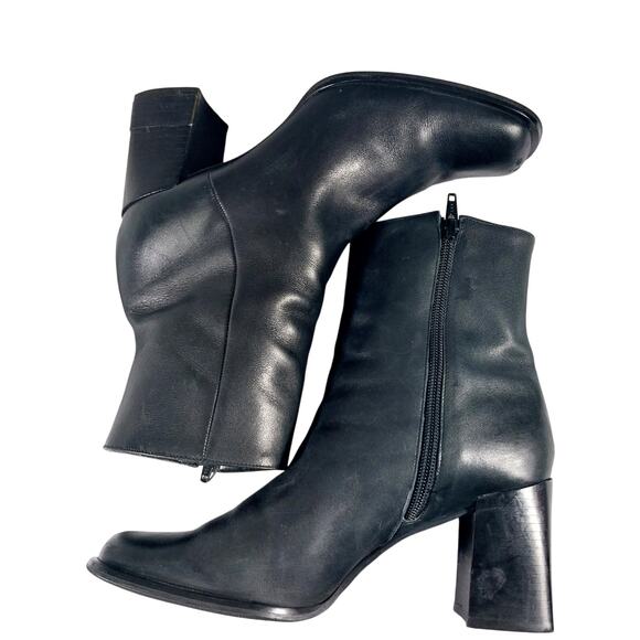 NINE WEST! "SINNY" BLACK GENUINE LEATHER SQUARE TOE CHUNKY HEEL BOOTS! SZ 8.5M - Picture 6 of 12